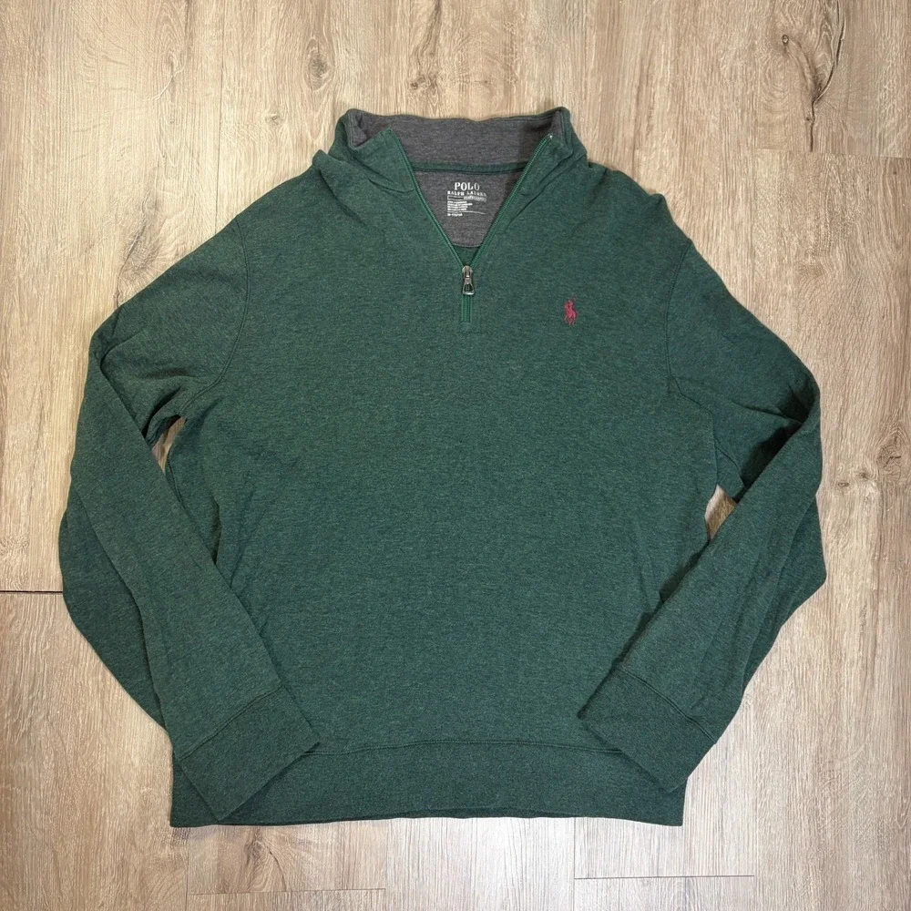 Polo Ralph Lauren Performance 1/4 Zip Green Mens Medium Pullover Fleece Sweater